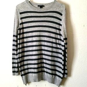 Ann Taylor Moto-Style Gray & Black Striped Wool Blend Sweater w/Side Zip Size S